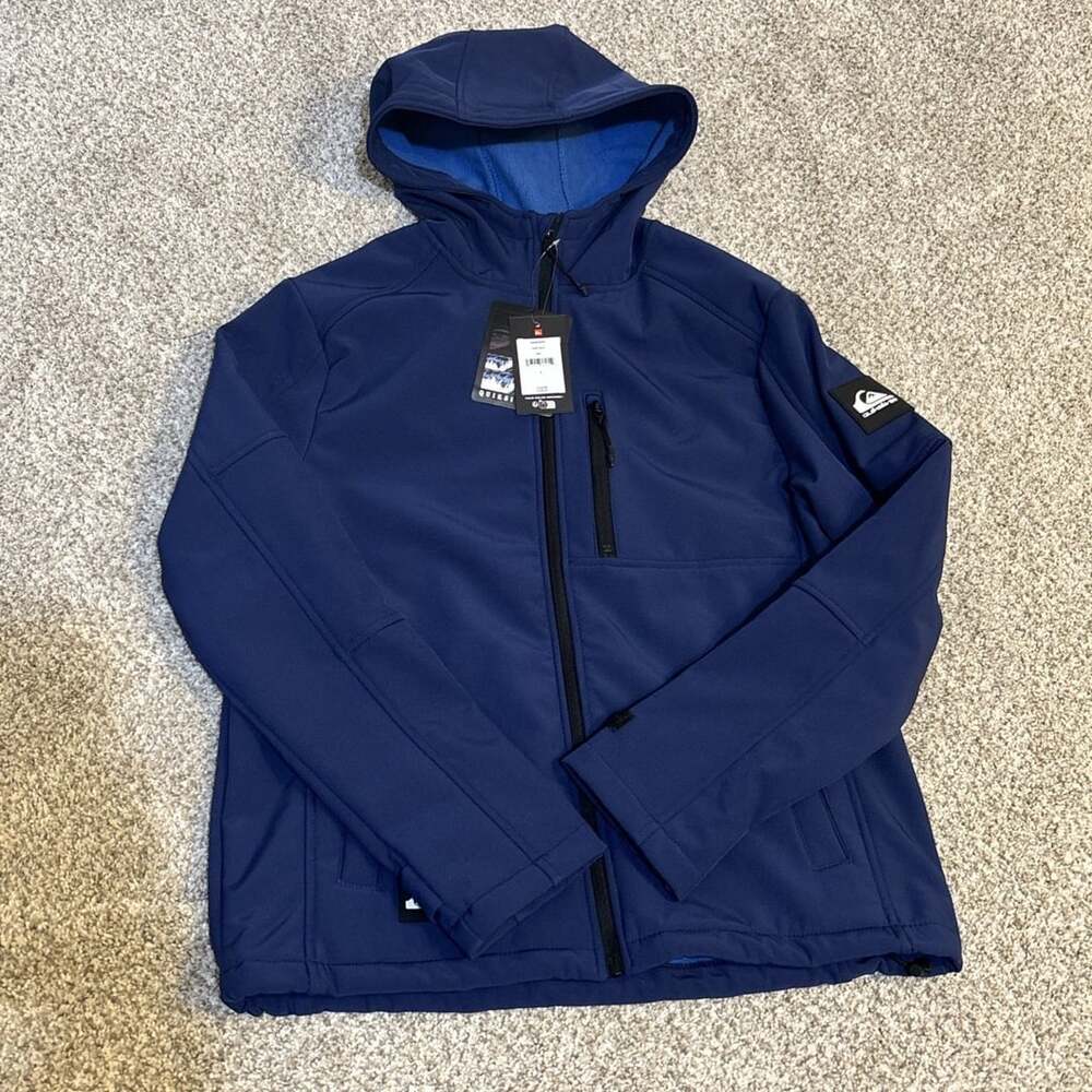 NWT Quicksilver Men’s Soft shell Hooded Jacket Stretch-Woven Size S Navy Blue